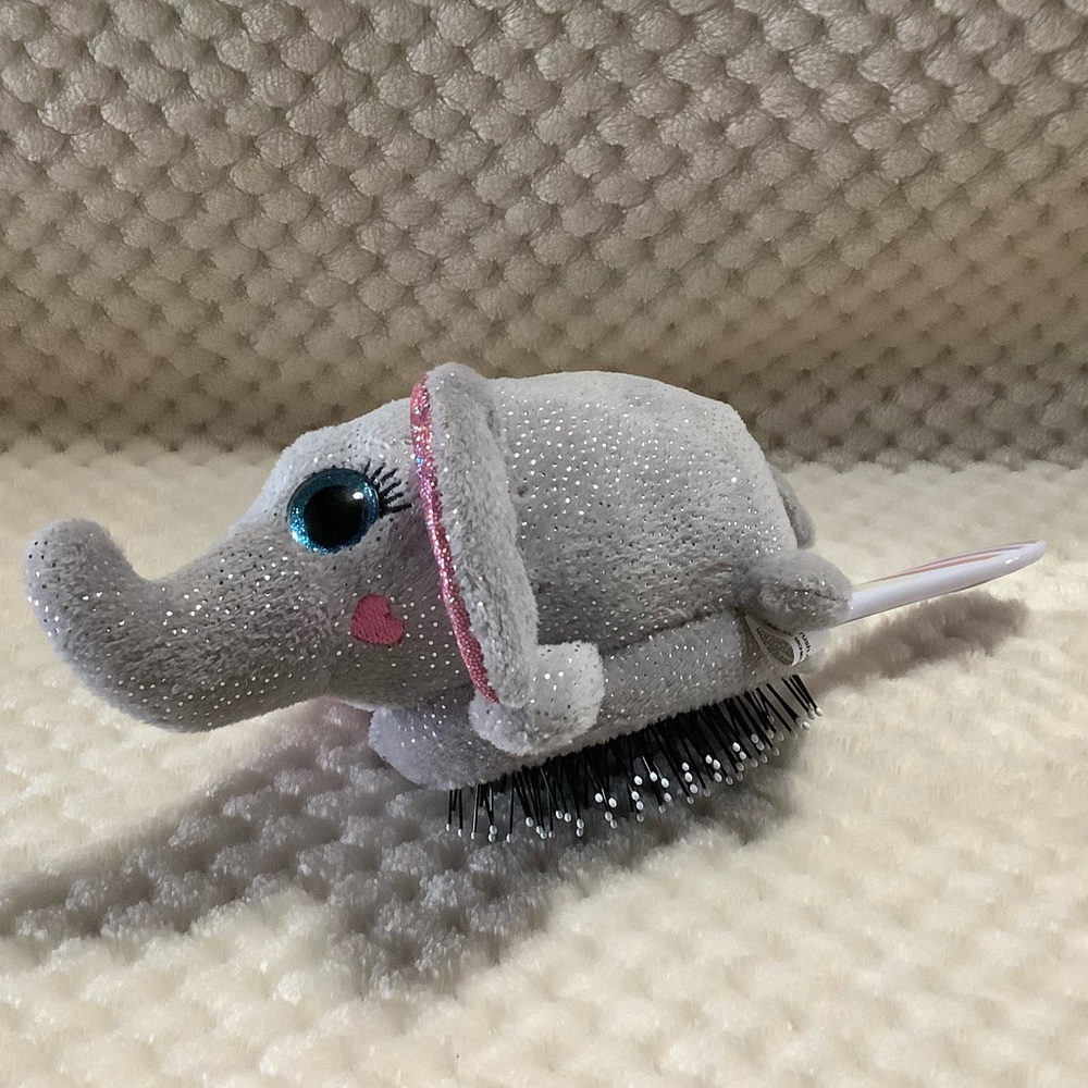 Wet Brush Plush Gray and Pink Elephant Stuffed Animal & Mini Kids Wet Brush